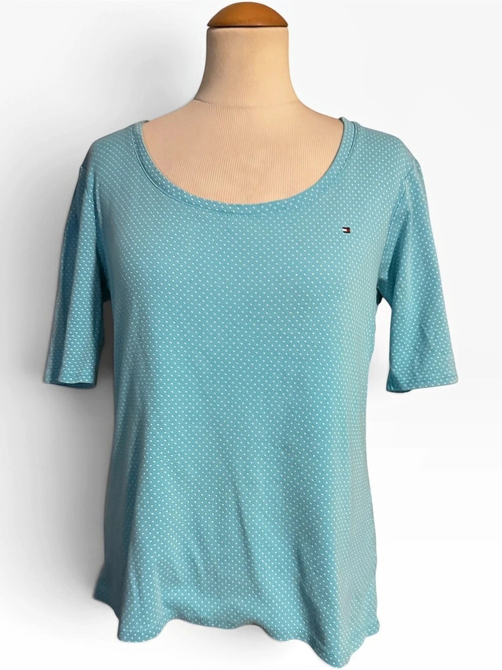 Tommy Hilfiger Polka Dot Scoop Neck Top Blue Size Large